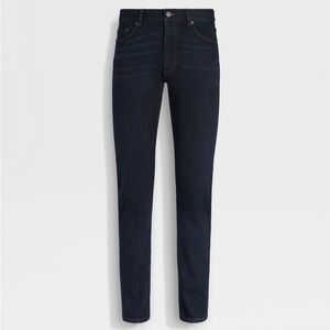NWT: ZEGNA DARK BLUE RINSE-WASHED STRETCH COTTON ROCCIA JEANS - SIZE 32